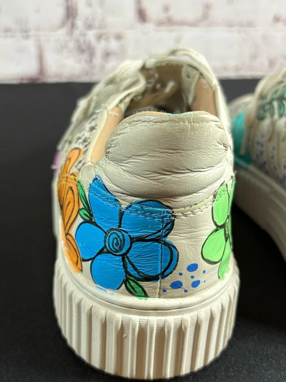 Hand-Painted Floral Platform Sneakers - Cream Canvas with Multicolor Flowers